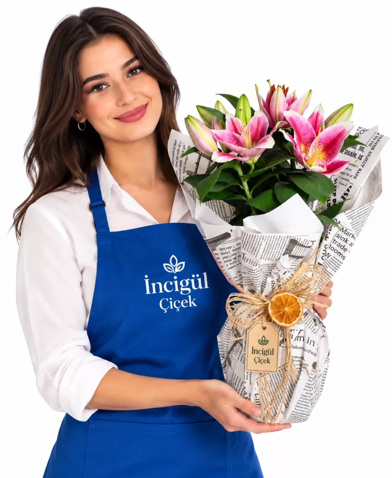 Saksıda Kokulu İthal Pembe Lilyum 40 Cm