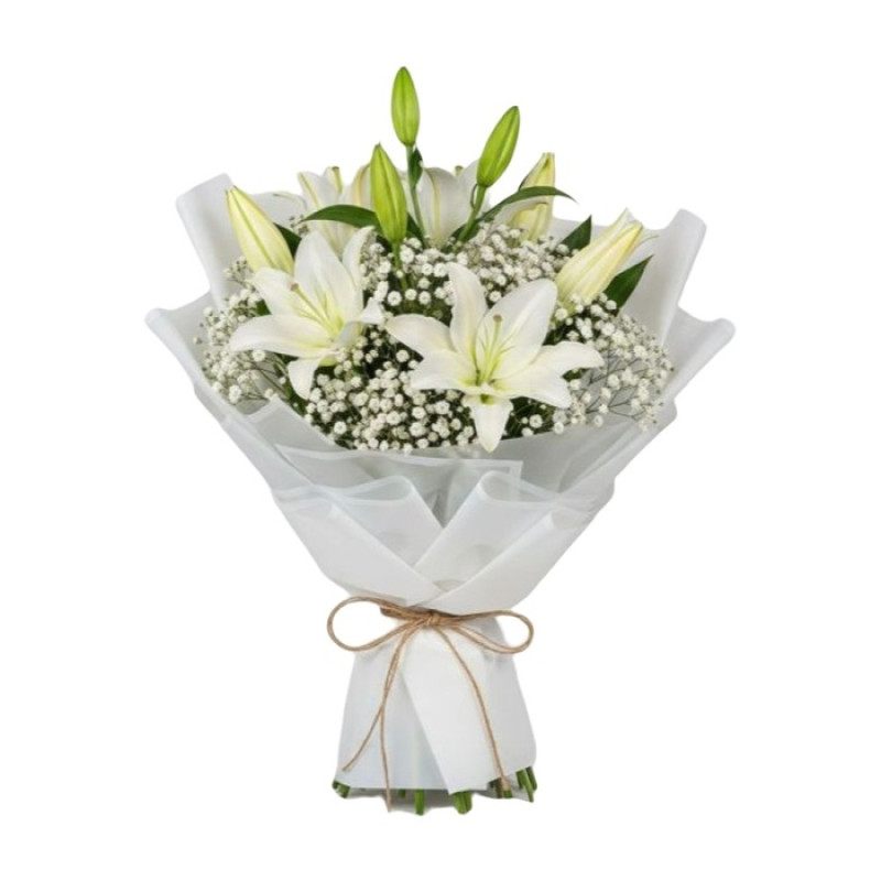 Beyaz Lilyum Zambak Buketi 45 Cm