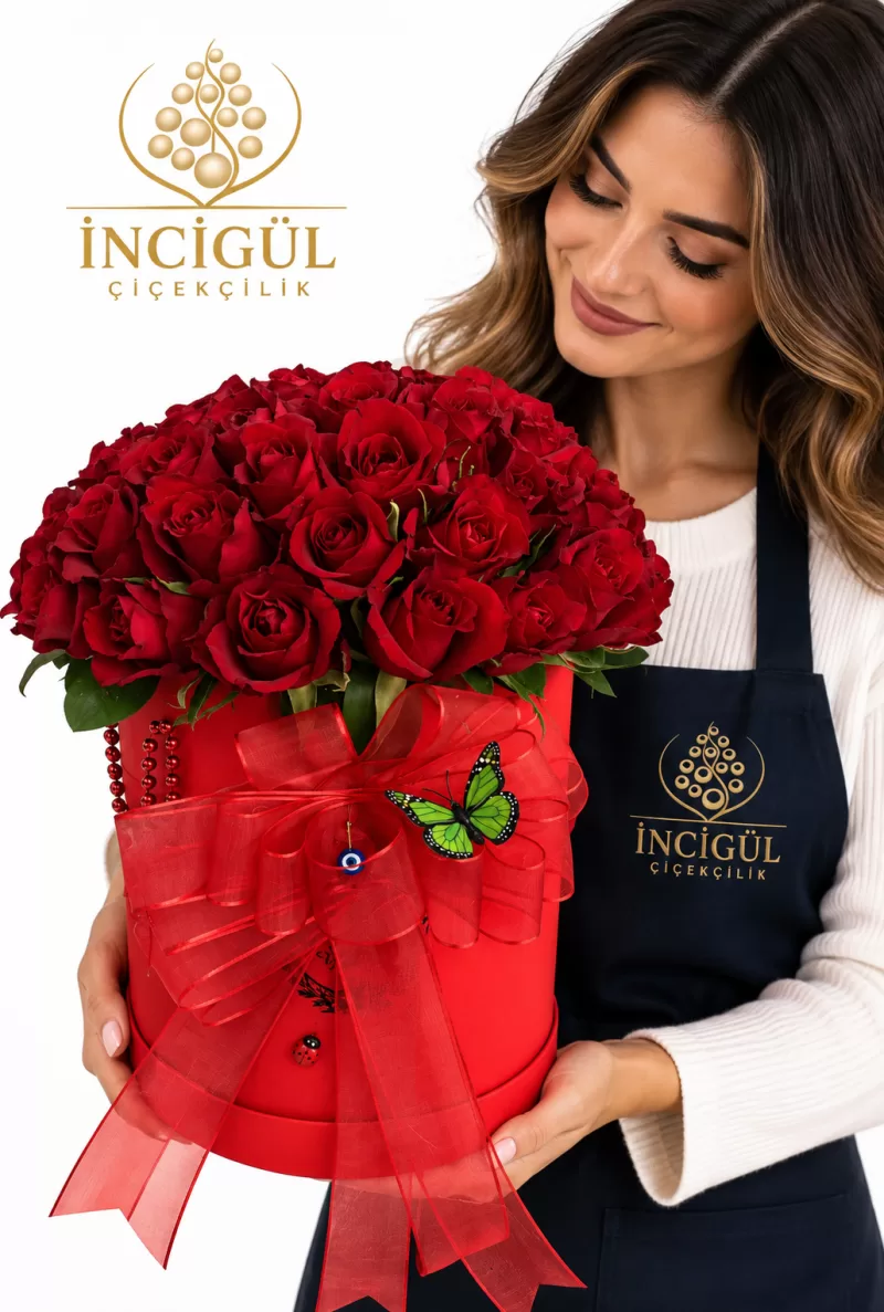 Silindir Kutuda  Kırmızı Güller