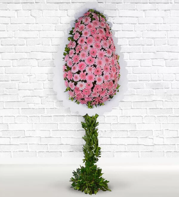 Düğüne Çelenk Pembe Gerbera Sepeti